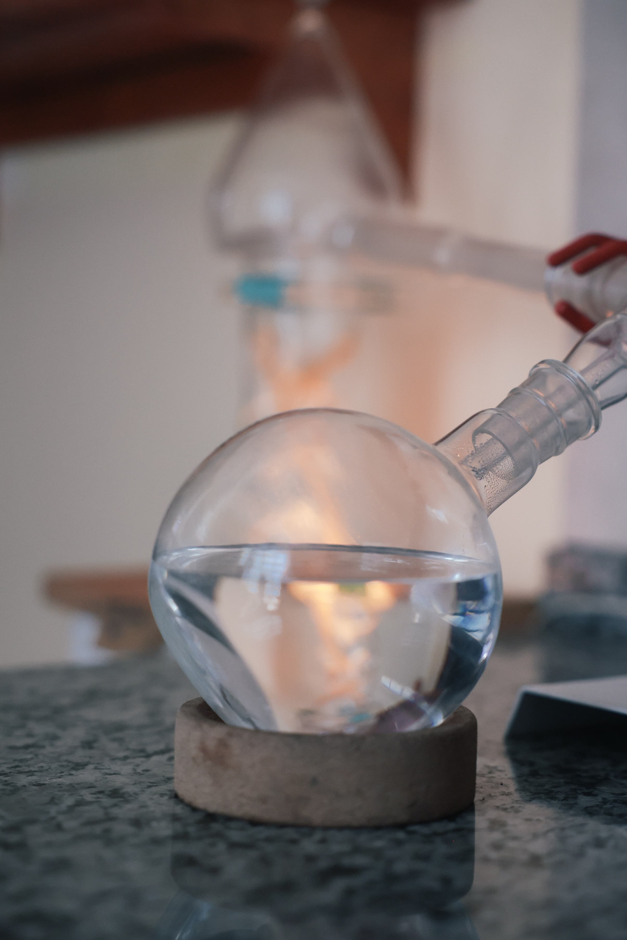 Experimental glass apparatus representing material research